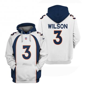 Men's Denver Broncos #3 Russell Wilson White Pullover Hoodie - Click Image to Close